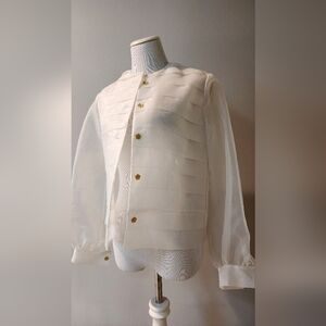 Elegant Sheer White Blouse with Gold Buttons